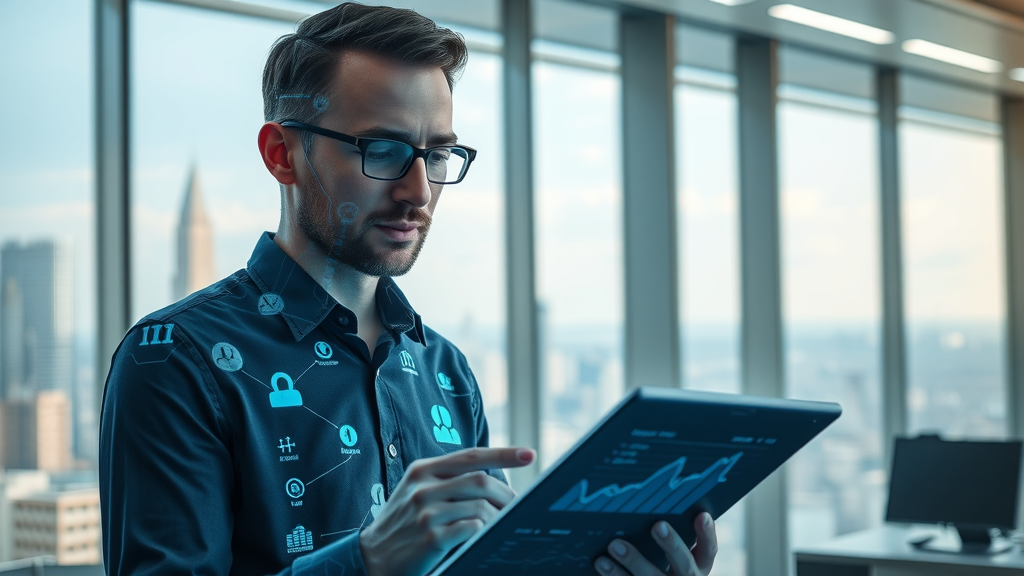 Coach uses ai coaching assistant analyzing client data in bright office