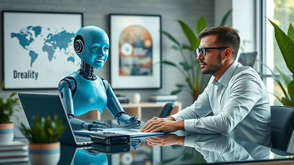 Consultant brainstorms with ai coaching assistant in creative high-tech space
