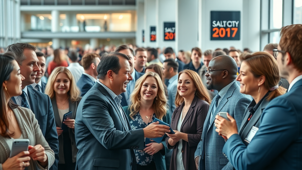Civic leaders networking at Utah municipal conference in Salt Lake City 2025