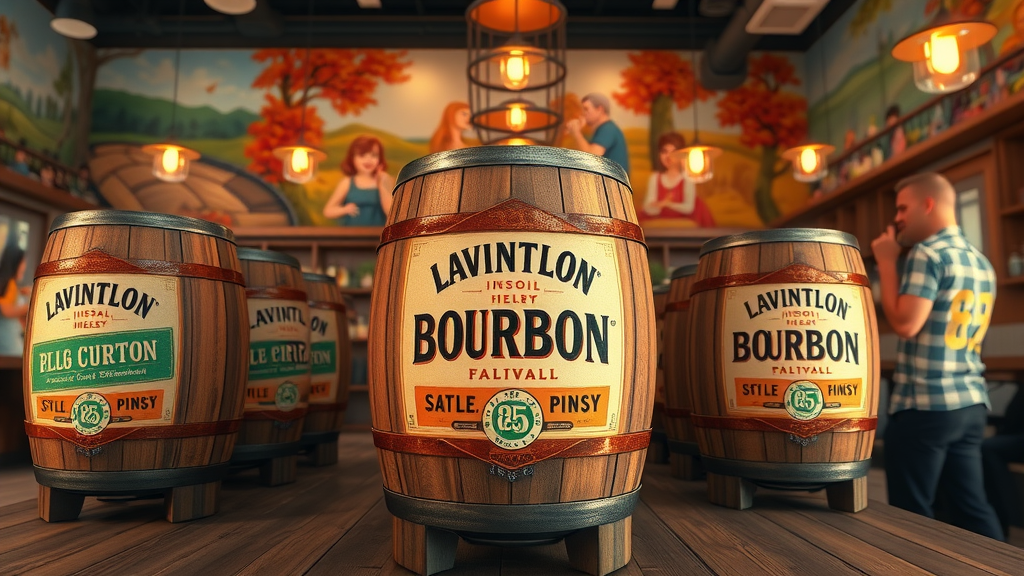 Showcase of unique bourbon barrels highlighting eco-friendly and craft collaborations, illustrating new investment trends in 2025.